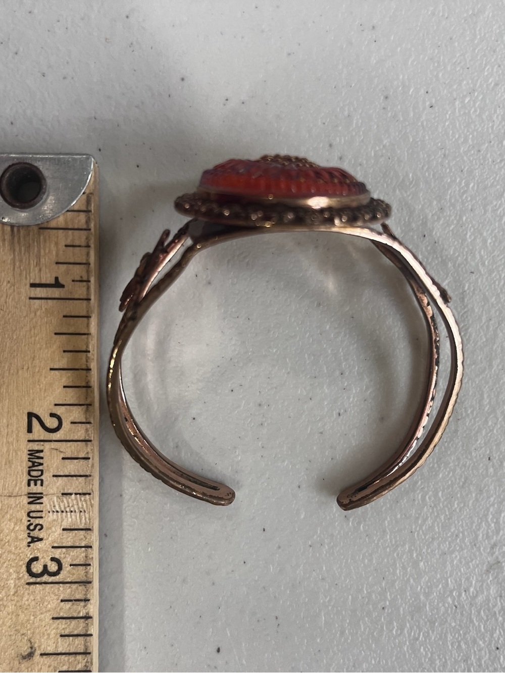 Boho Floral Enamel Copper Tone Orange Cuff Statement Bracelet - Picture 4 of 5